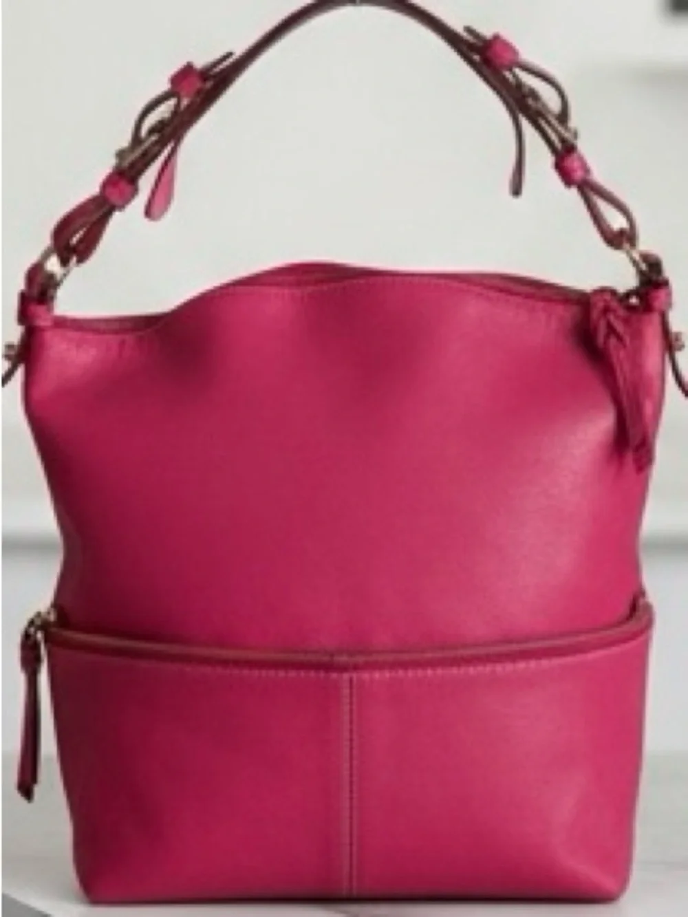 Dooney & Bourke Hot Pink Leather Hobo Shoulder Bag Zip Pocket Gold Hardware